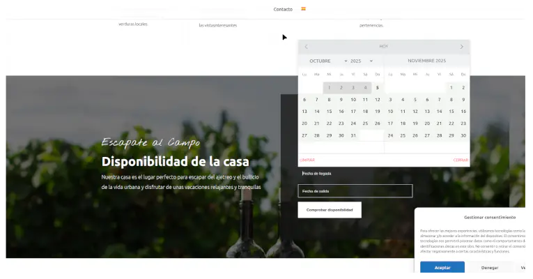 Una captura de la página con un servicio de reservas online para un hotel.