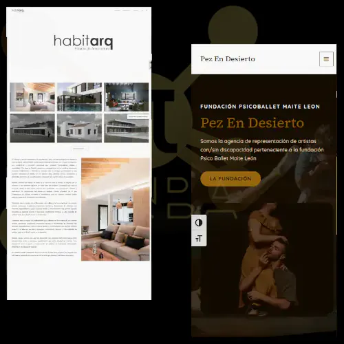 Se muestra dos capturas de la página de inicio, la primera corresponde a una web de arquitectura, la segunda a una web para una agencia de actores.